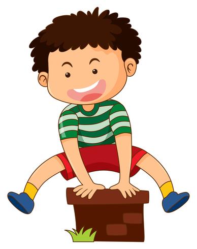 Happy boy jumping over the brick vector