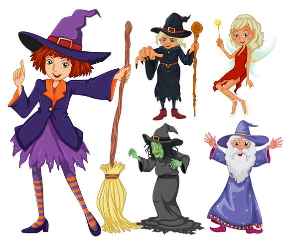 Fairytales set with witch and wizard vector