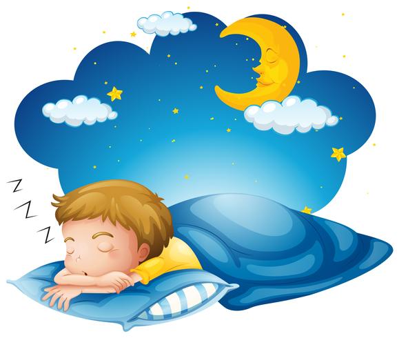 Boy sleeping on blue blanket vector