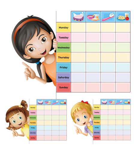 Plantilla de horario con chicas felices vector