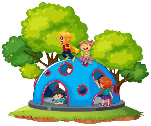 Children playing at climbing dome