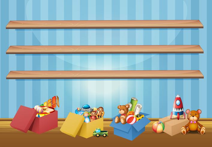 Empty shelves and toys on the floor vector