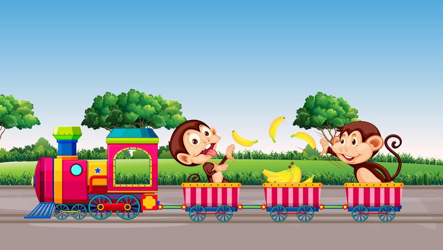 Monkey riding a train vector