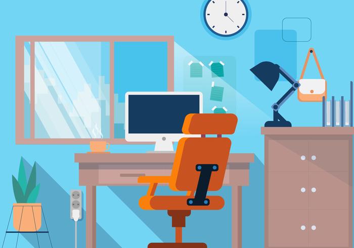 Office Desk Creative Designer Vector Flat Background