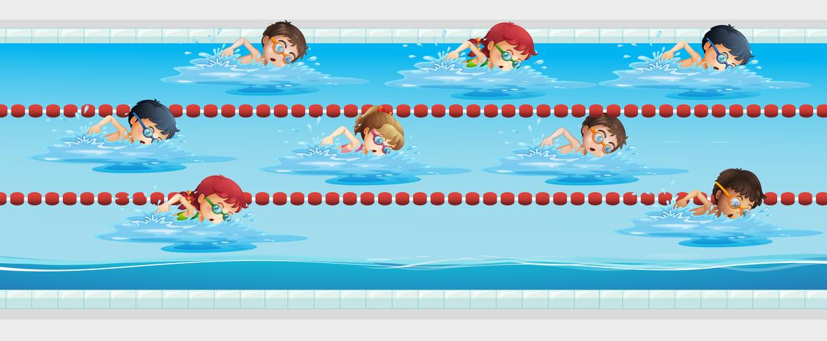 Niños nadando en la piscina. vector