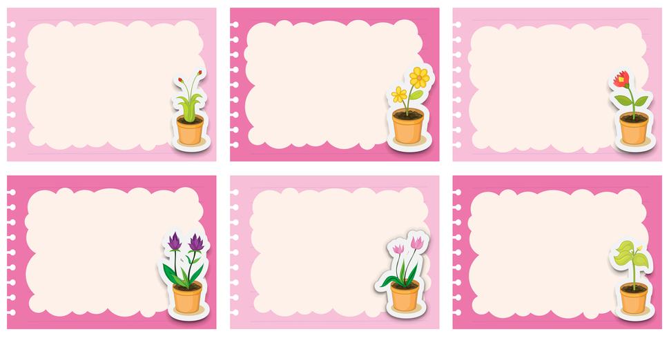 Pink labels with flower pots vector