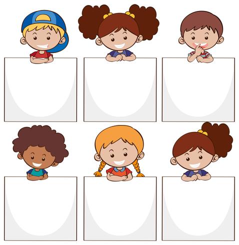 Happy kids and white papers vector