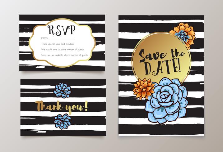 bodas, guardar la fecha de invitación, RSVP y gracias vector