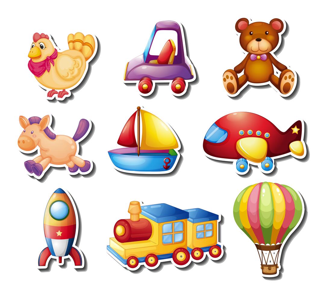 Stickers set with toys 418627 Vector Art at Vecteezy