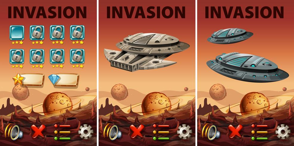 Game template with space invasion theme vector