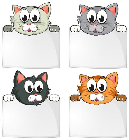 Gatos lindos con papeles en blanco. vector