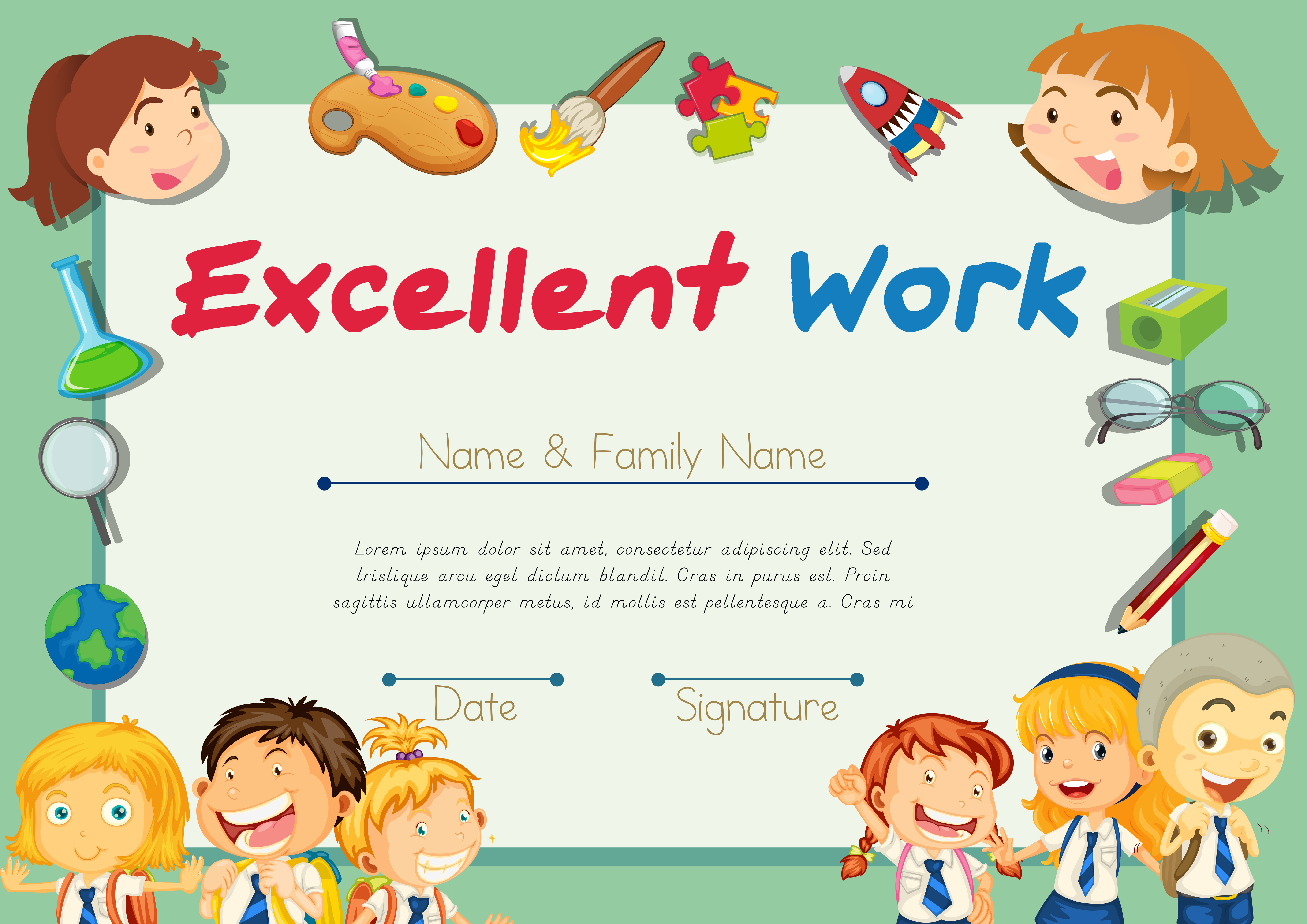 Certification Template For Students With Excellent Work Vector Art At Vecteezy