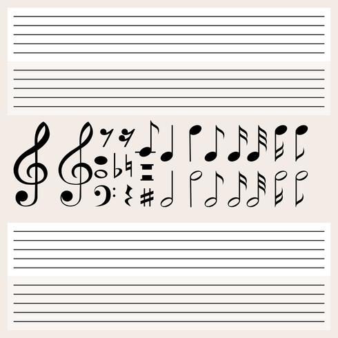 Notas musicales y escalas en blanco. vector