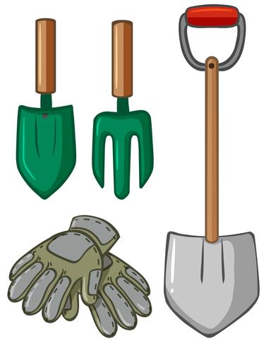 Herramientas de jardinería con guantes. vector