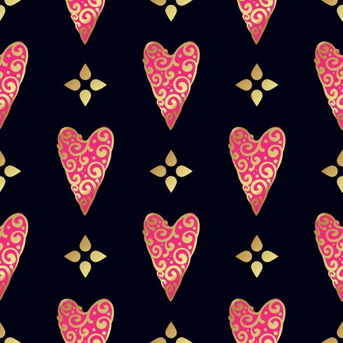 Seamless gold pattern with hearts. vector