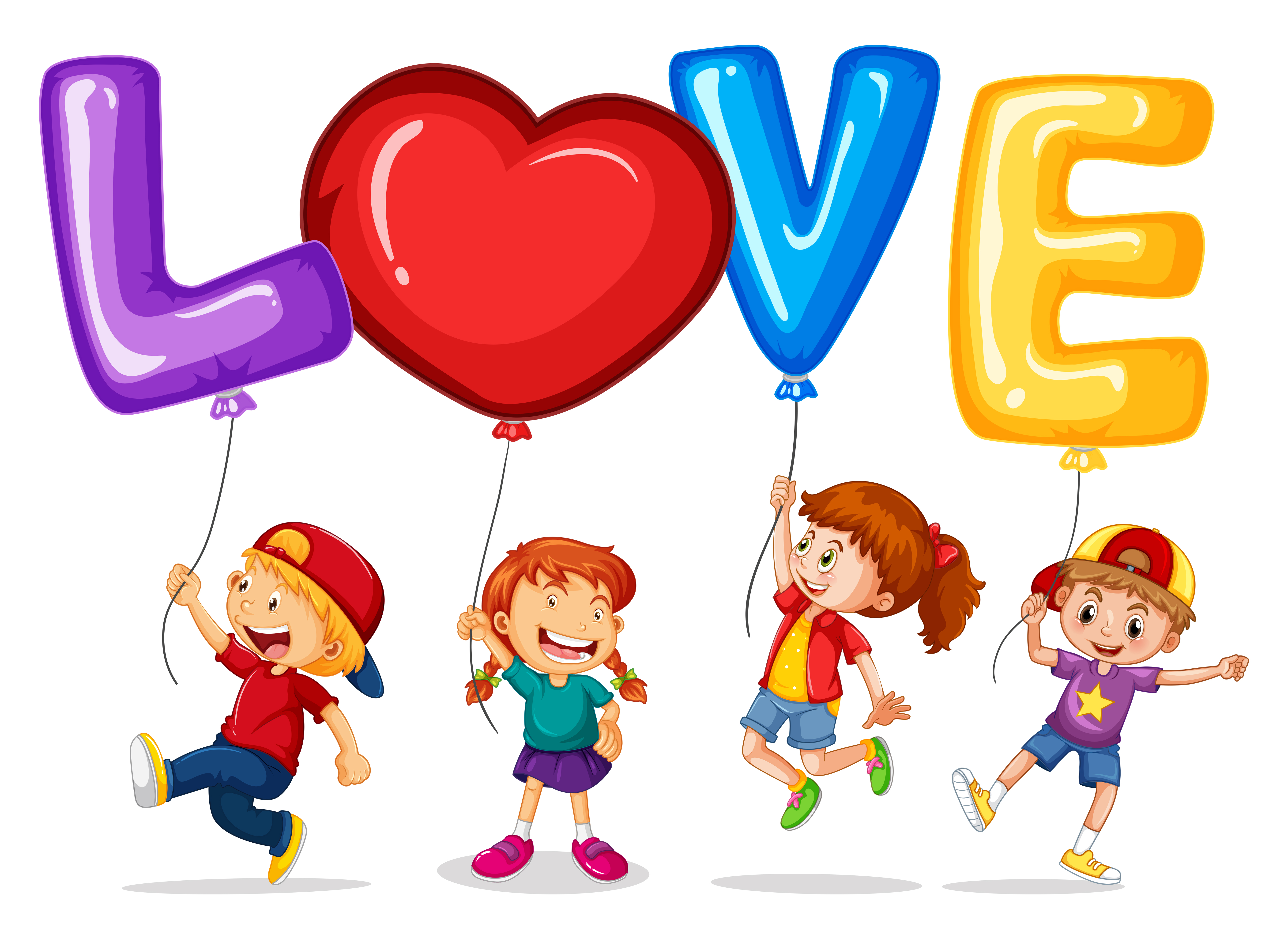Happy children with balloons for word love 418706 Vector Art at Vecteezy