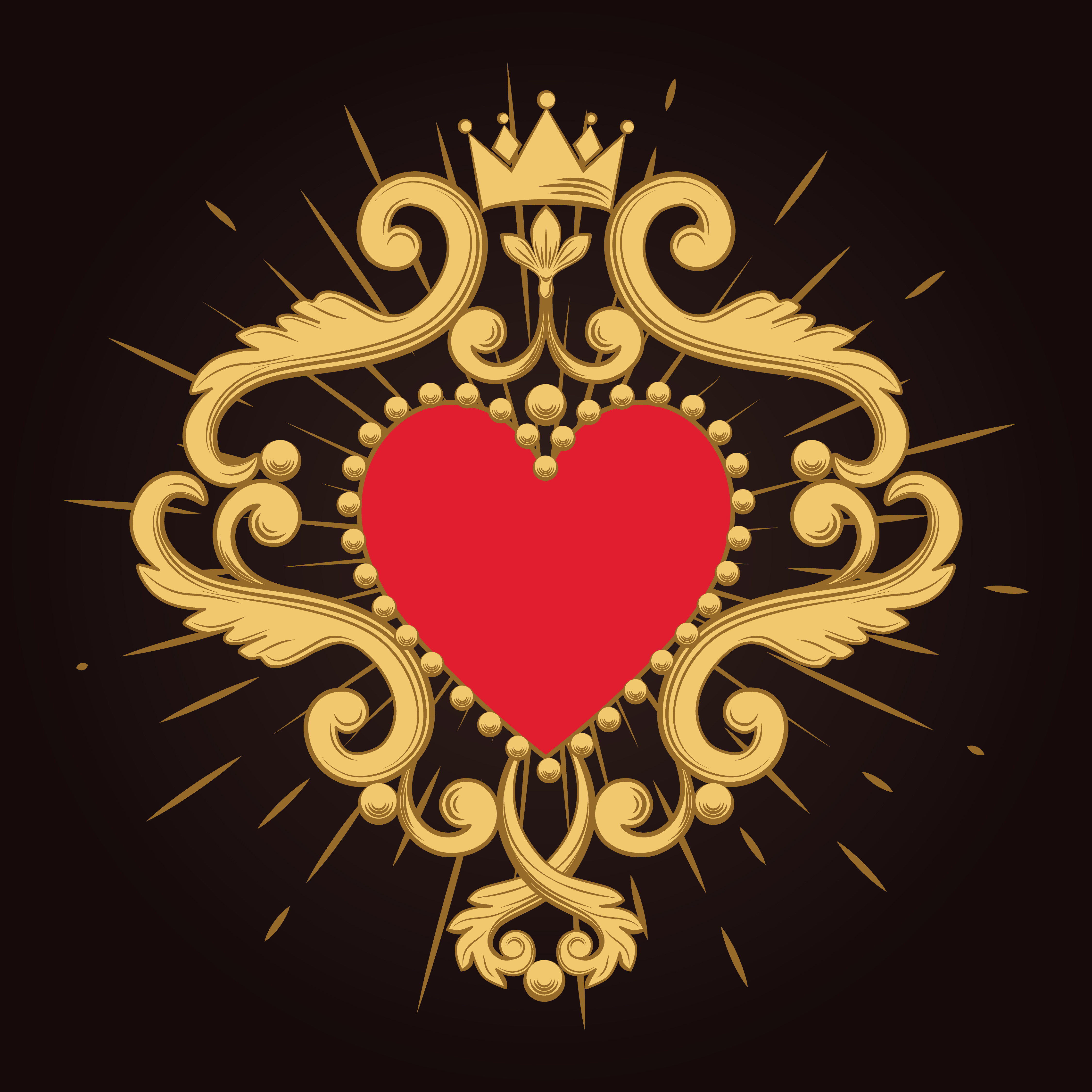 Download Beautiful ornamental red heart with crown on black ...