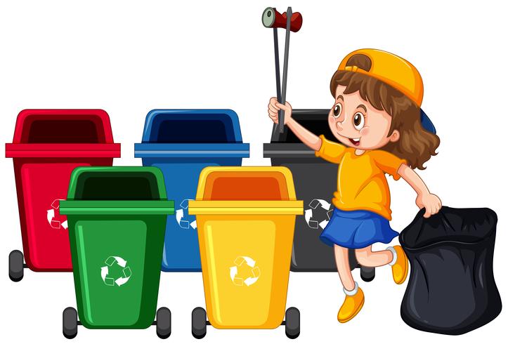 Girl Collecting Trash and Cleaning vector