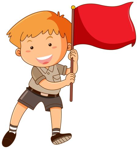 Niño, tenencia, bandera roja vector