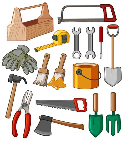 Caja de herramientas y muchas herramientas. vector