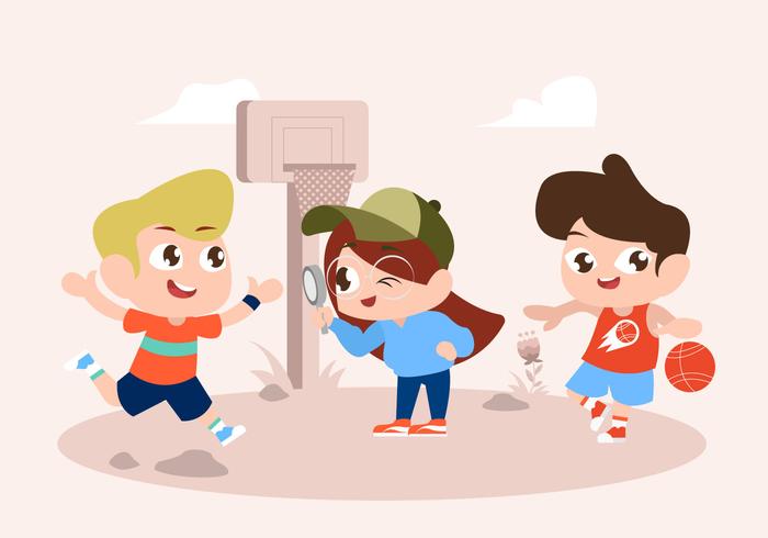 Cute Children Character Set Playing Vector Illustration