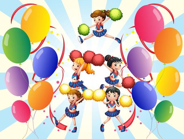 A cheering squad in the middle of the balloons vector