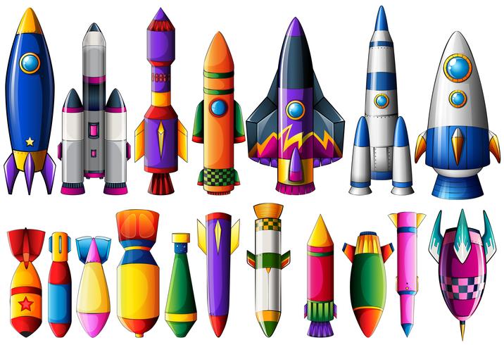 Different kind of rocket ships and bombs vector