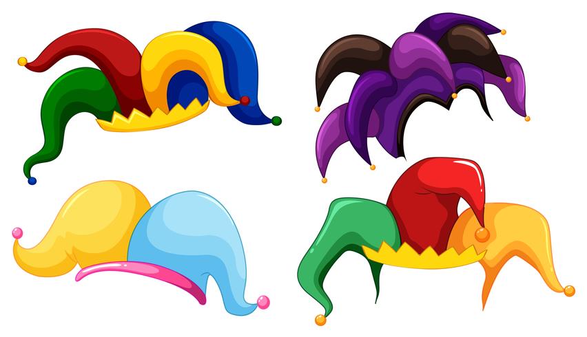 Sombreros de bufón en diferentes colores. vector