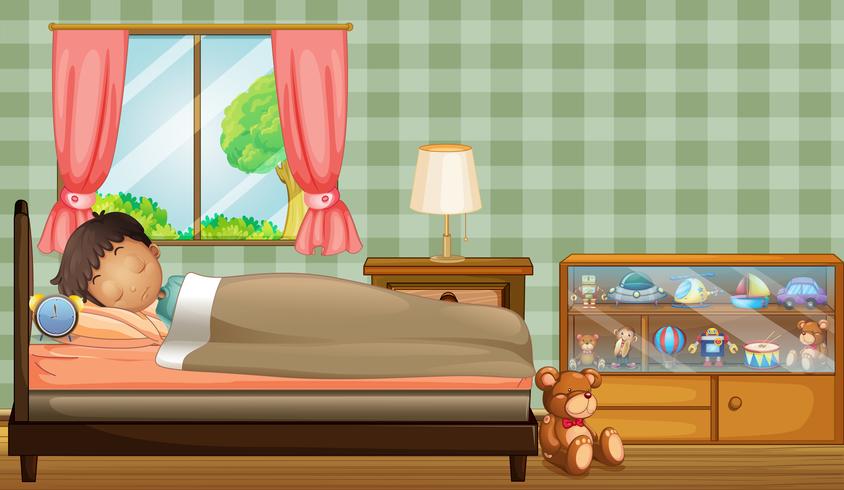 A boy sleeping soundly inside his room vector