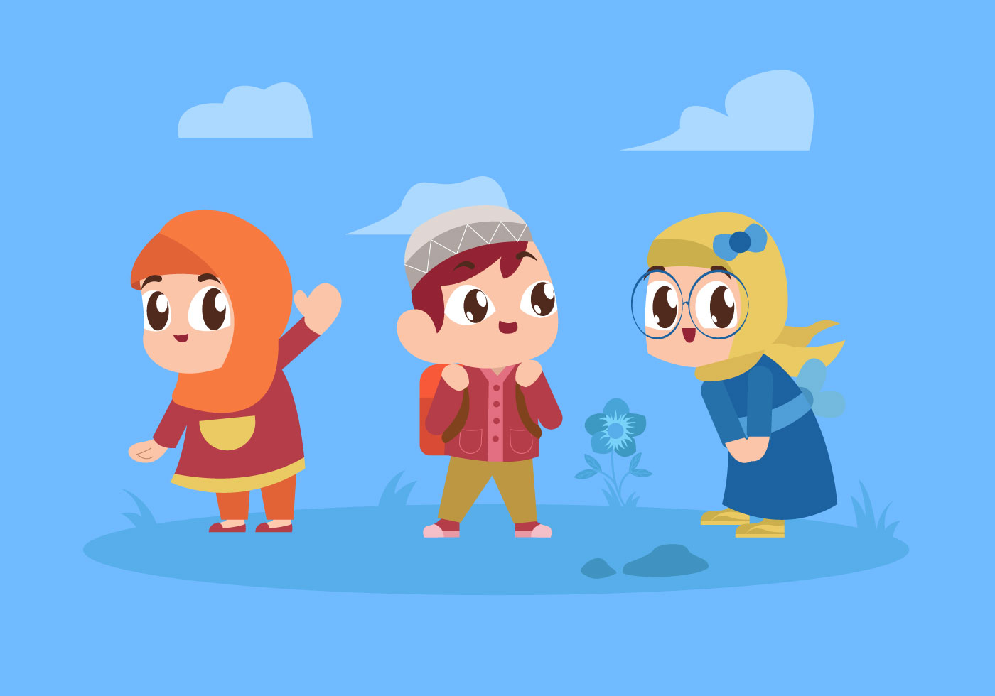 Cute Muslim Children Character Playing Vector Illustration 418876