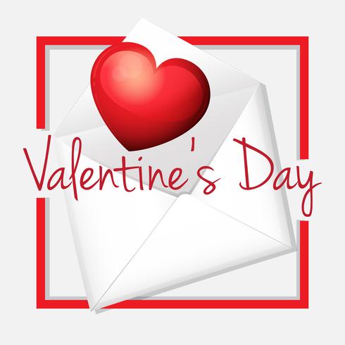 Valentine card template with heart in envelope vector