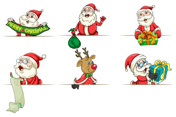 Santa and reindeer in different actions vector