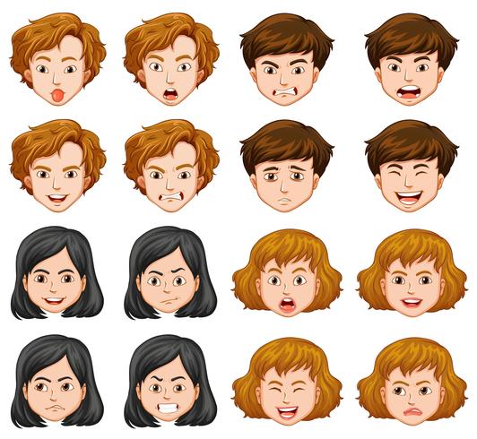 Personas con diferentes expresiones faciales. vector