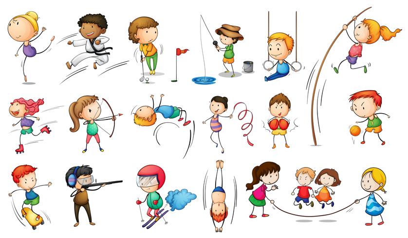 Niños participando en diferentes deportes. vector