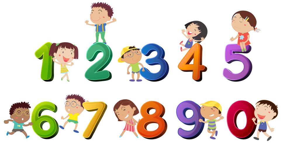 Happy children counting numbers vector