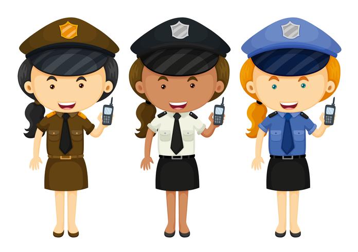 Policía femenina en tres uniformes diferentes. vector