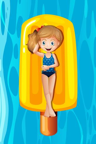 Young girl relaxing on popsicle inflatable vector