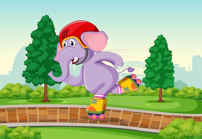 Elephant playing roller skate in the park vector