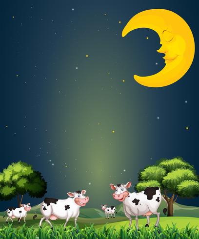 Vacas bajo la luna durmiente vector