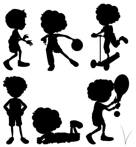 Niños silueta haciendo diferentes actividades. vector