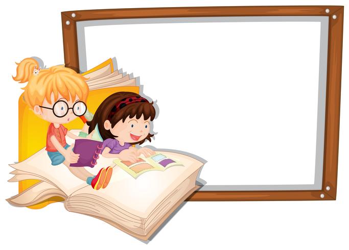 Border template with two girls reading vector