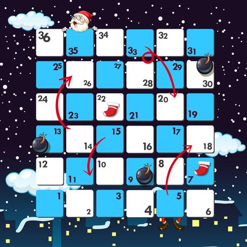Boardgame template with santa at night vector