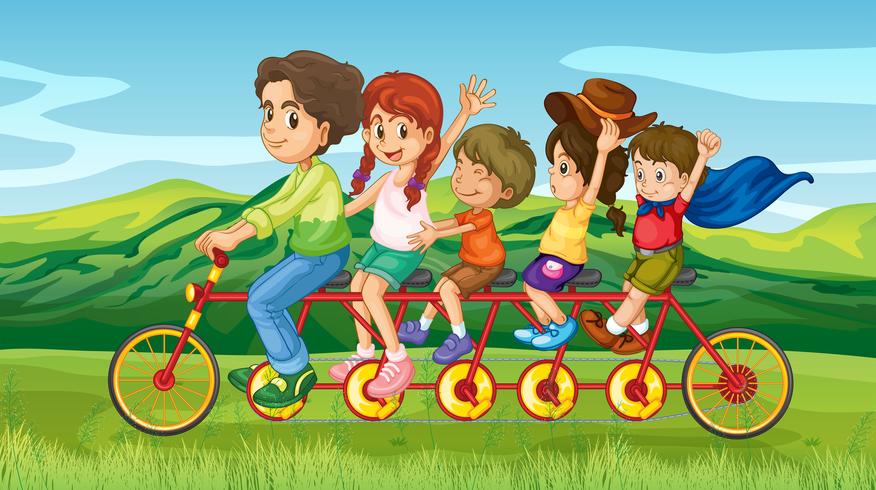 A man riding a bike with four kids vector