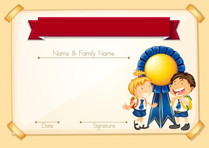 Certificate template with happy students  vector