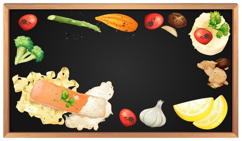 Salmon Pasta and Element on Blackboard vector