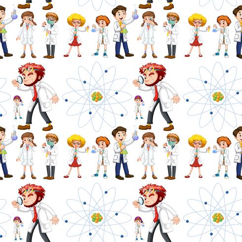 Seamless background with scientists and symbol vector