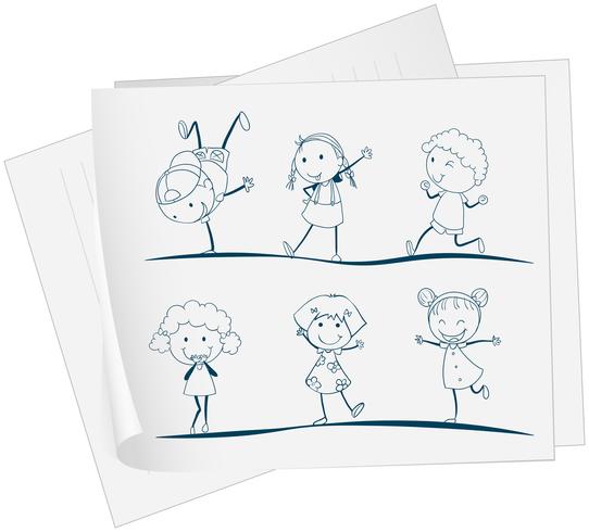 A paper with a drawing of kids dancing  vector