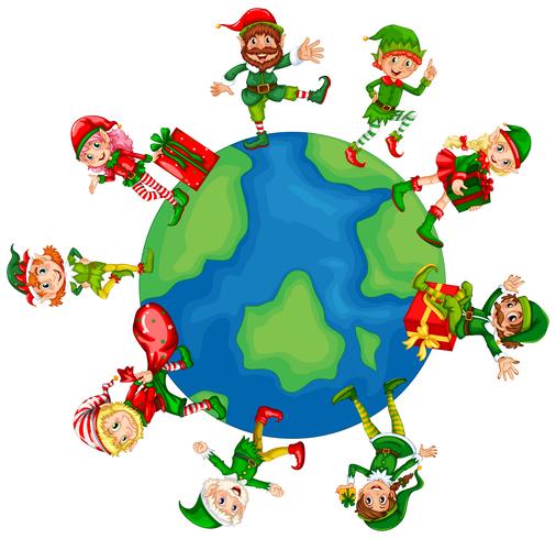 Christmas elves around the world vector