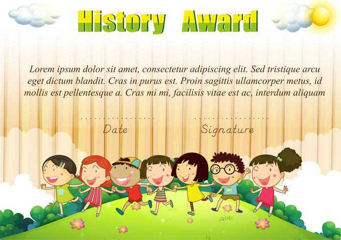 History award template with children in the park vector