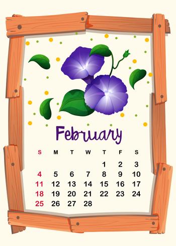 Calendar template for February with morning glory vector